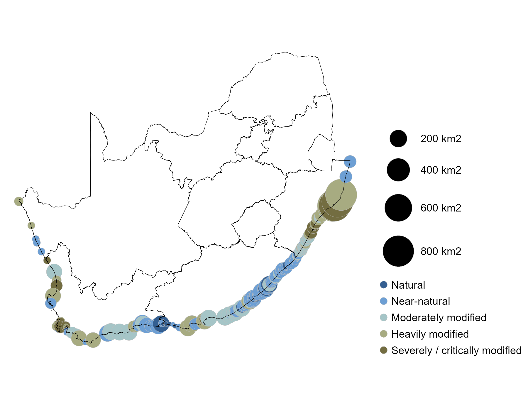 Map of ecological condition showing the spatial distribution of estuaries in the different categories. Click image to expand.